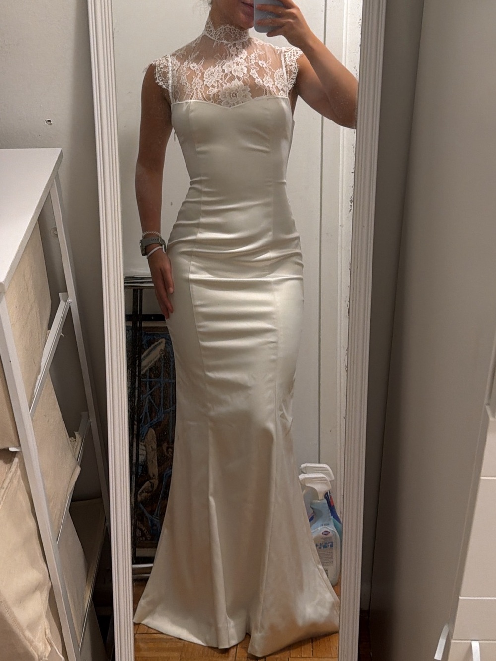 BHLDN Ivory Lace High-Neck Satin Gown - Dress from Anthropologie